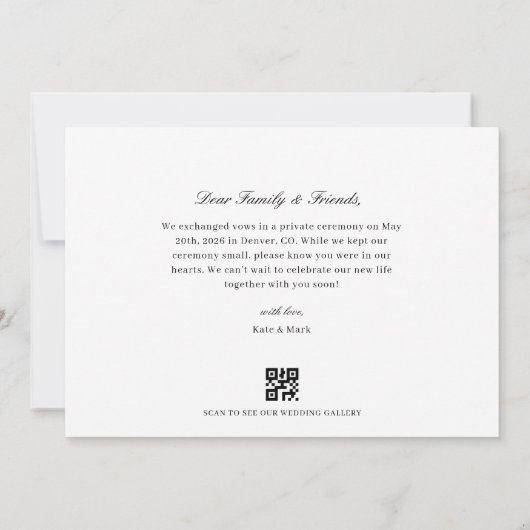 Classic Just Married QR Code Wedding 案内状 (裏面)