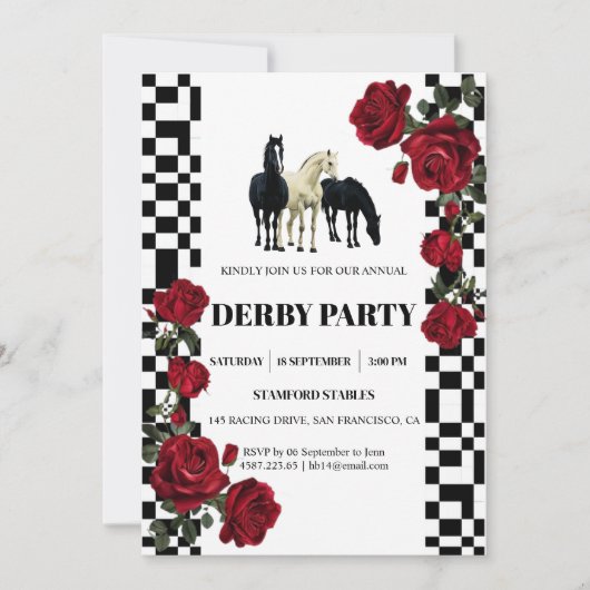 Classic Kentucky Derby Party Invitation | Red Rose 招待状 (正面)