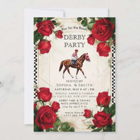 Classic Kentucky Derby Party Invitation Red Roses  招待状 (正面)