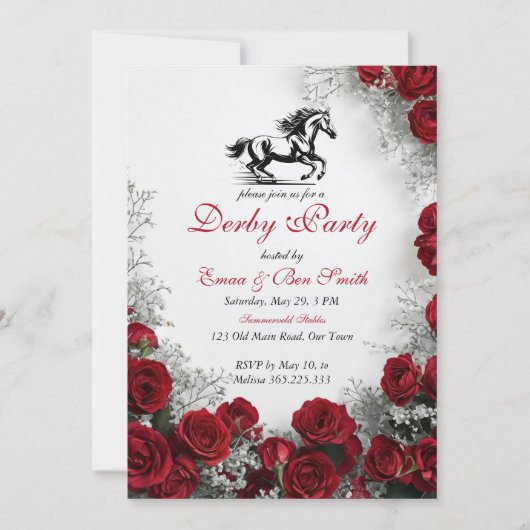 Classic Kentucky Derby Party Invitation Red Roses  招待状 (正面)