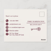 Classic Key Introduction Maroon Real Estate Agent ポストカード (裏面)