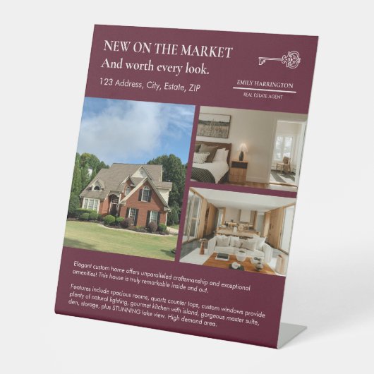 Classic Key Listing Maroon Real Estate Agent 台座サイン (正面)
