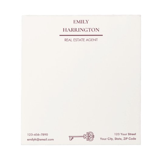 Classic Key Maroon Real Estate Agent ノートパッド (正面)