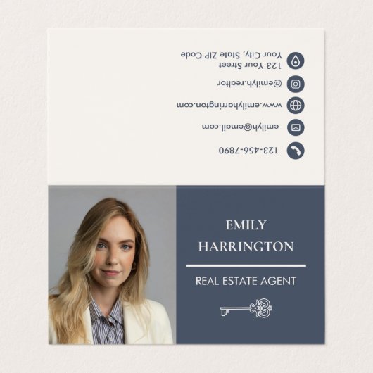 Classic Key QR Code Gray Real Estate Agent 名刺 (外部フラット)