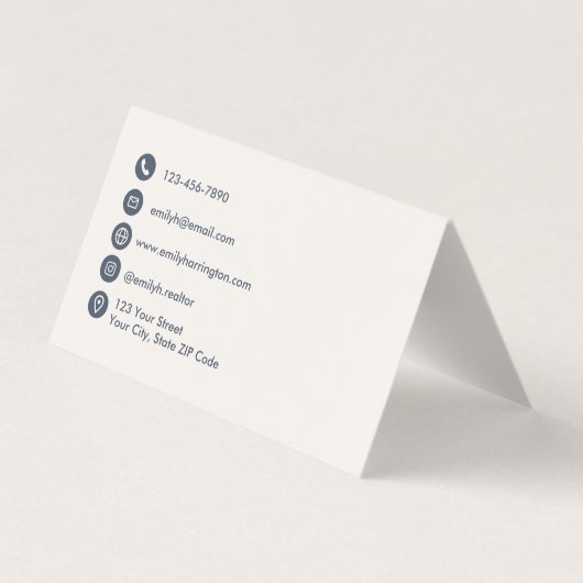 Classic Key QR Code Gray Real Estate Agent 名刺 (裏面)