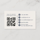Classic Key QR Code Gray Real Estate Agent 名刺 (裏面)