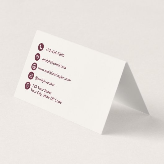 Classic Key QR Code Maroon Real Estate Agent 名刺 (裏面)