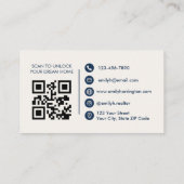 Classic Key QR Code Navy Real Estate Agent 名刺 (裏面)