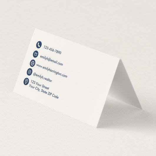 Classic Key QR Code Navy Real Estate Agent 名刺 (裏面)