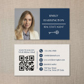 Classic Key QR Code Navy Real Estate Agent 名刺