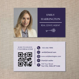 Classic Key QR Code Purple Real Estate Agent 名刺