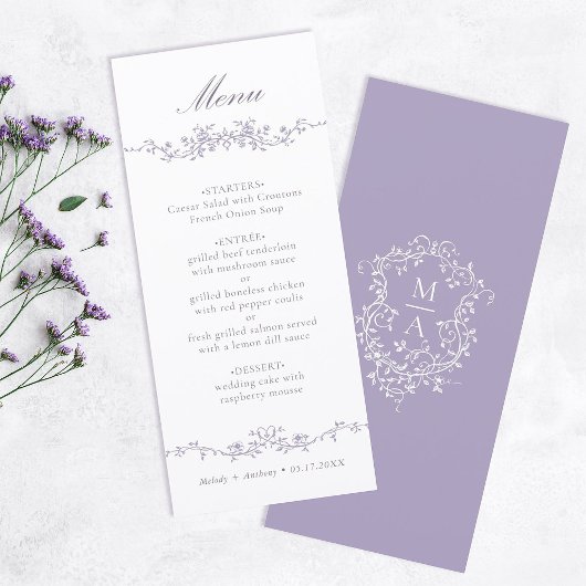 Classic Lavender Floral Border Wedding メニュー