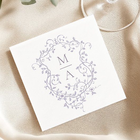 Classic Lavender Floral Crest Monogram Wedding スタンダードカクテルナプキン