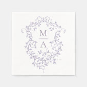 Classic Lavender Floral Crest Monogram Wedding スタンダードカクテルナプキン (正面)