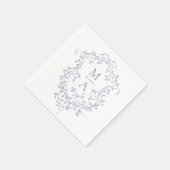 Classic Lavender Floral Crest Monogram Wedding スタンダードカクテルナプキン (角)