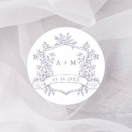 Classic Lavender Floral Crest Monograms ラウンドシール