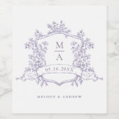 Classic Lavender Floral Crest Monograms Wedding ワインラベル (シングルラベル)