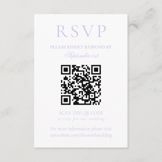 Classic Lavender Minimalist Wedding QR Code 出欠カード (正面)