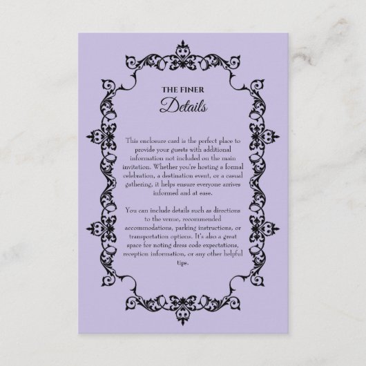 Classic Lavender Purple Ornately Framed Wedding エンクロージャーカード (正面)