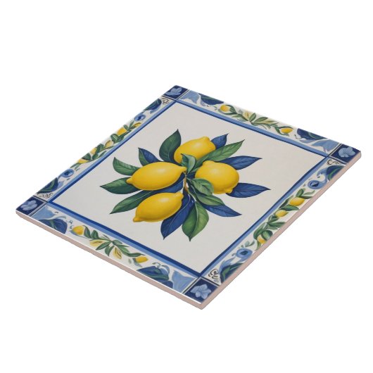 Classic Lemons Blue Green Yellow White Traditional タイル (側面)