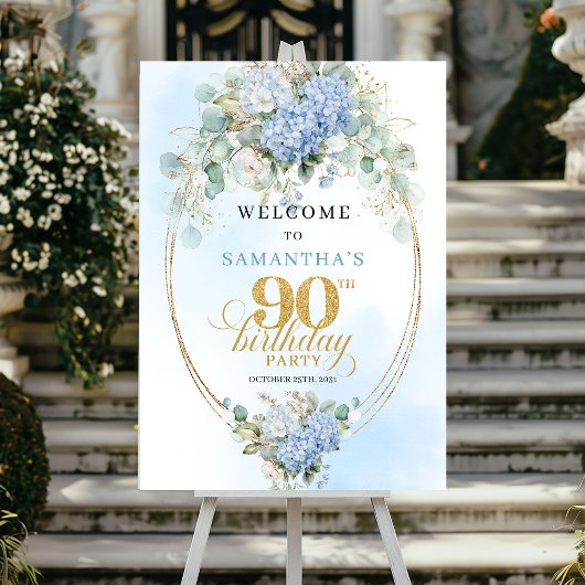 Classic Light Blue Eucalyptus 90 Birthday Welcome ポスター