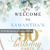 Classic Light Blue Eucalyptus 90 Birthday Welcome ポスター