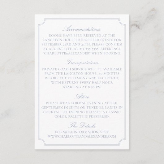 Classic Light Blue Fruit Bowl Wedding Details Card エンクロージャーカード (正面)