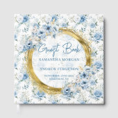 Classic Light Blue Gold Glitter Wedding Guest Book ゲストブック (正面)