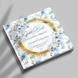 Classic Light Blue Gold Glitter Wedding Guest Book ゲストブック