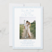 Classic Light Blue Striped Summer Coastal Wedding セーブザデート (正面)