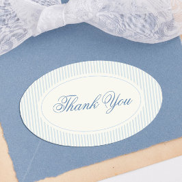 Classic Light Blue Stripes Thank You Wedding 楕円形シール