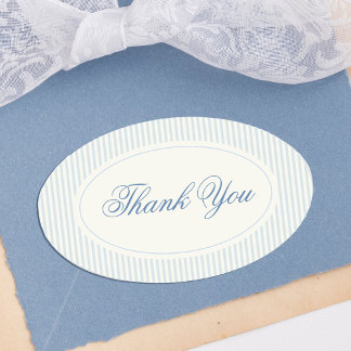 Classic Light Blue Stripes Thank You Wedding 楕円形シール