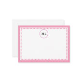 Classic Light Pink Border & Dots with Initials ノートカード (正面/裏面インサイチュ)