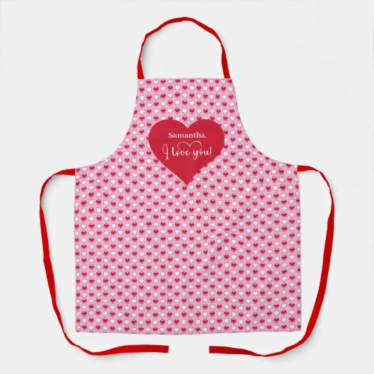 Classic Love Hearts Personalized Valentine Cooking エプロン (正面)