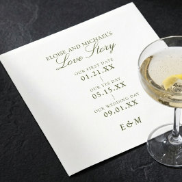 Classic Love Story Timeline Sage Green Wedding スタンダードカクテルナプキン
