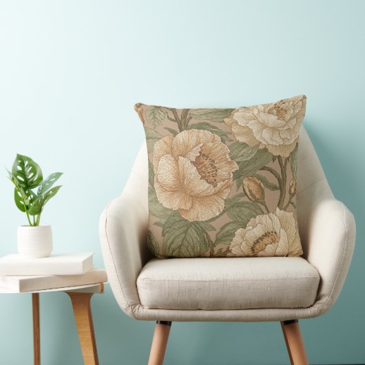 Classic,Lovely Flowers Pattern, Sage Gold Bloom クッション (椅子)