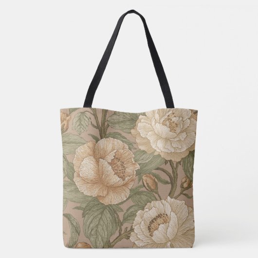 Classic,Lovely Flowers Pattern, Sage Gold Bloom トートバッグ (裏面)