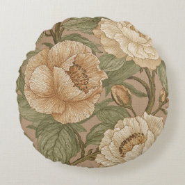 Classic,Lovely Flowers Pattern, Sage Gold Bloom ラウンドクッション