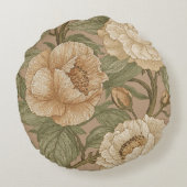 Classic,Lovely Flowers Pattern, Sage Gold Bloom ラウンドクッション (裏面)