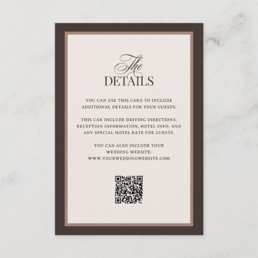 Classic Luxe Brown | QR Code Wedding Guest Details エンクロージャーカード (正面)