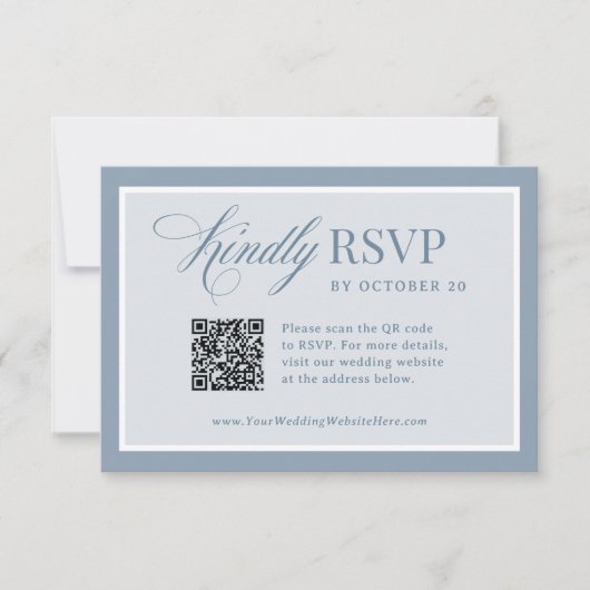 Classic Luxe | Elegant Dusty Blue QR Code Wedding 出欠カード (正面)