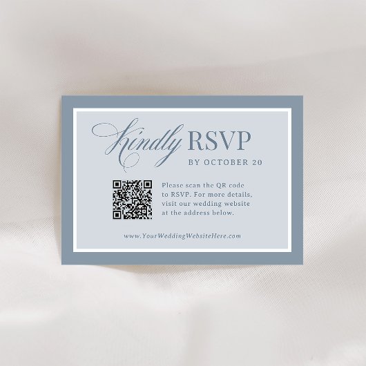Classic Luxe | Elegant Dusty Blue QR Code Wedding 出欠カード