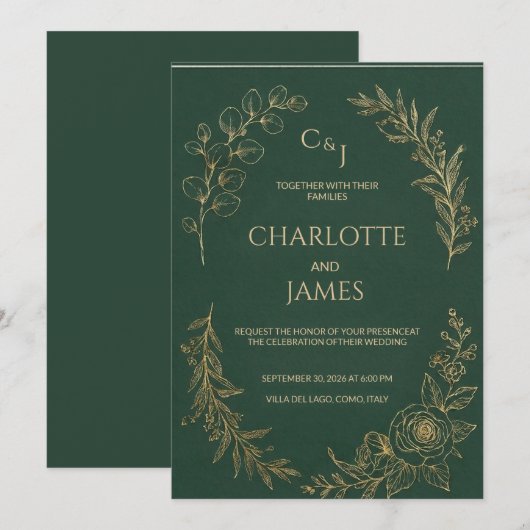 Classic Luxe | Elegant Sage Green Wedding Invitati (正面/裏面)
