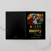 Classic Luxe Hand Drawn Merry Christmas Photo 箔シーズンカード (外側レイダウン)