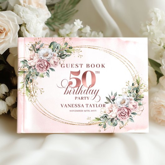 Classic Luxe Rose Gold 50th Birthday Guest Book ゲストブック