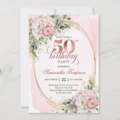 Classic Luxe Rose Gold 50th Birthday Invitation 招待状 (正面)