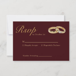 Classic Luxury Burgundy and Gold Ring Wedding  出欠カード