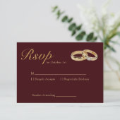 Classic Luxury Burgundy and Gold Ring Wedding  出欠カード (スタンド正面)