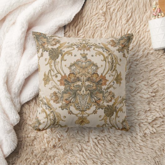 Classic, Luxury Ornament, Gold Beigi Grey クッション (ブランケット)