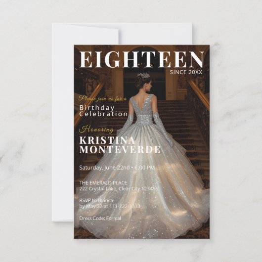 Classic Magazine Style 18th Birthday 招待状 (正面)